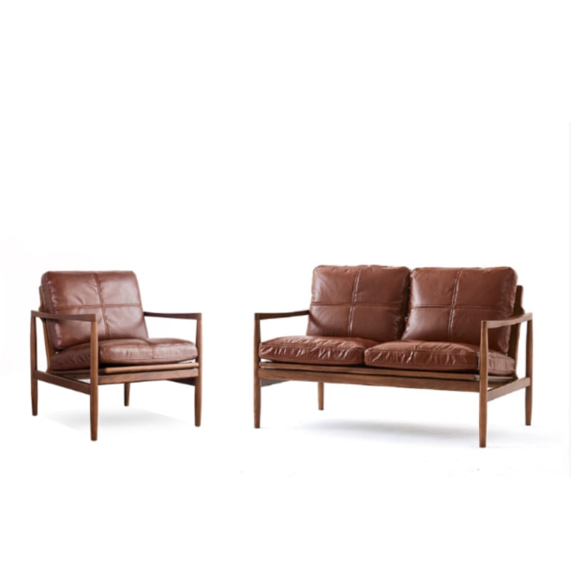 Hiroko - Solid Ash Wood & Leather Armchair | Reading Chair | Double Sofa