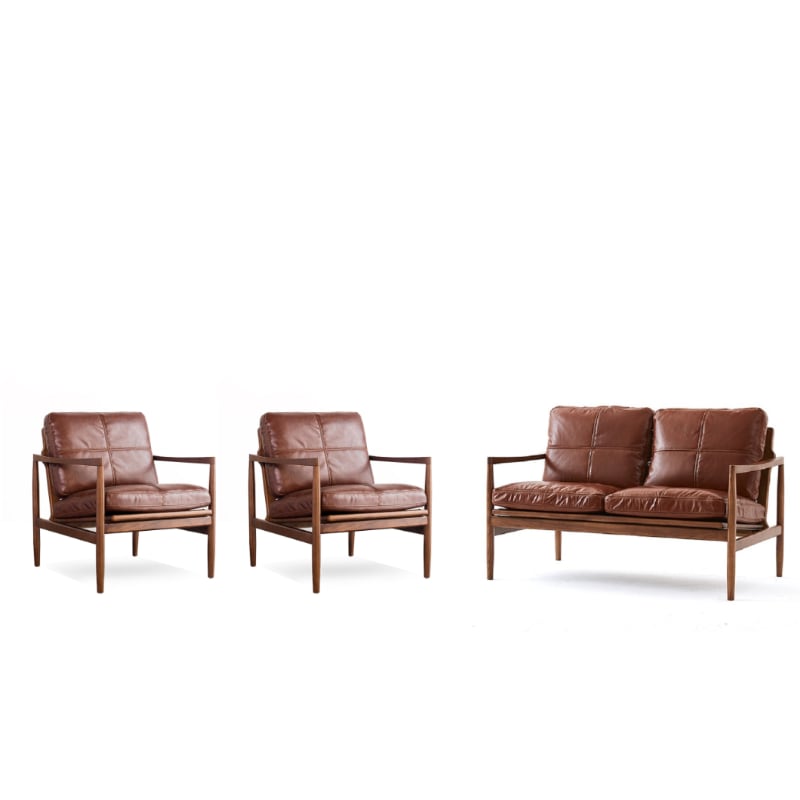 Hiroko - Solid Ash Wood & Leather Armchair | Reading Chair | Double Sofa