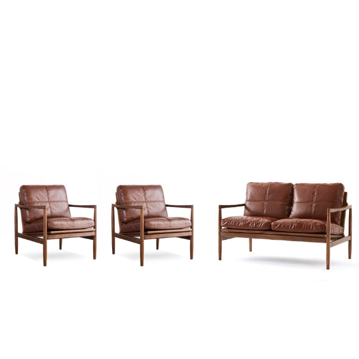 Hiroko - Solid Ash Wood & Leather Armchair | Reading Chair | Double Sofa