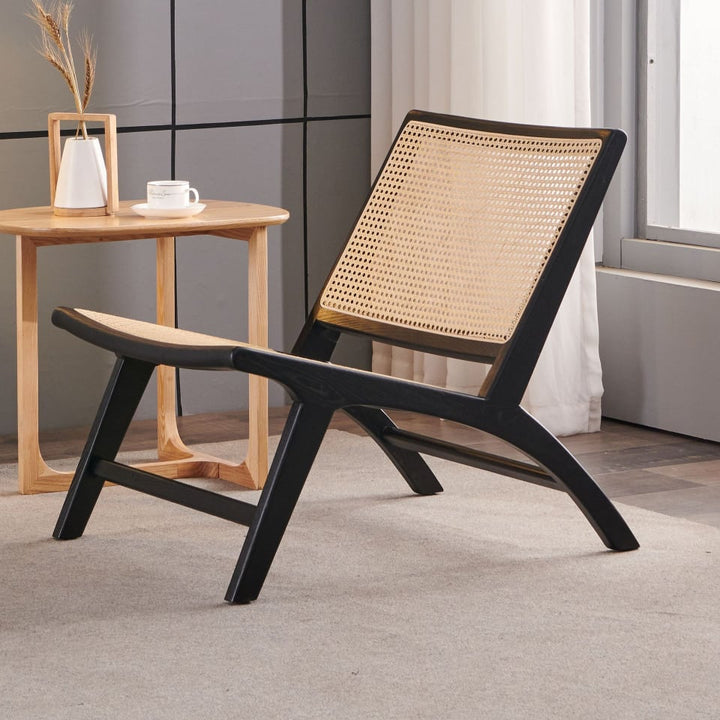 Tomomi- Solid Ash Wood & Rattan Armchair | Reading Chair