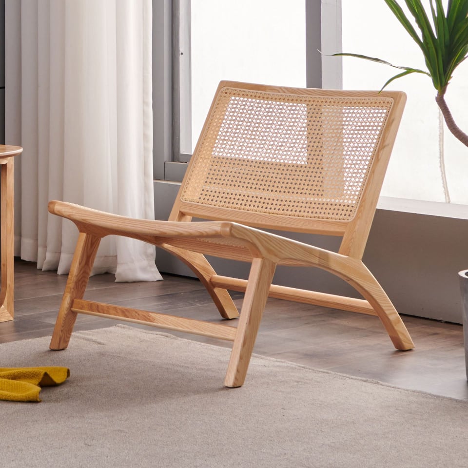Tomomi- Solid Ash Wood & Rattan Armchair | Reading Chair