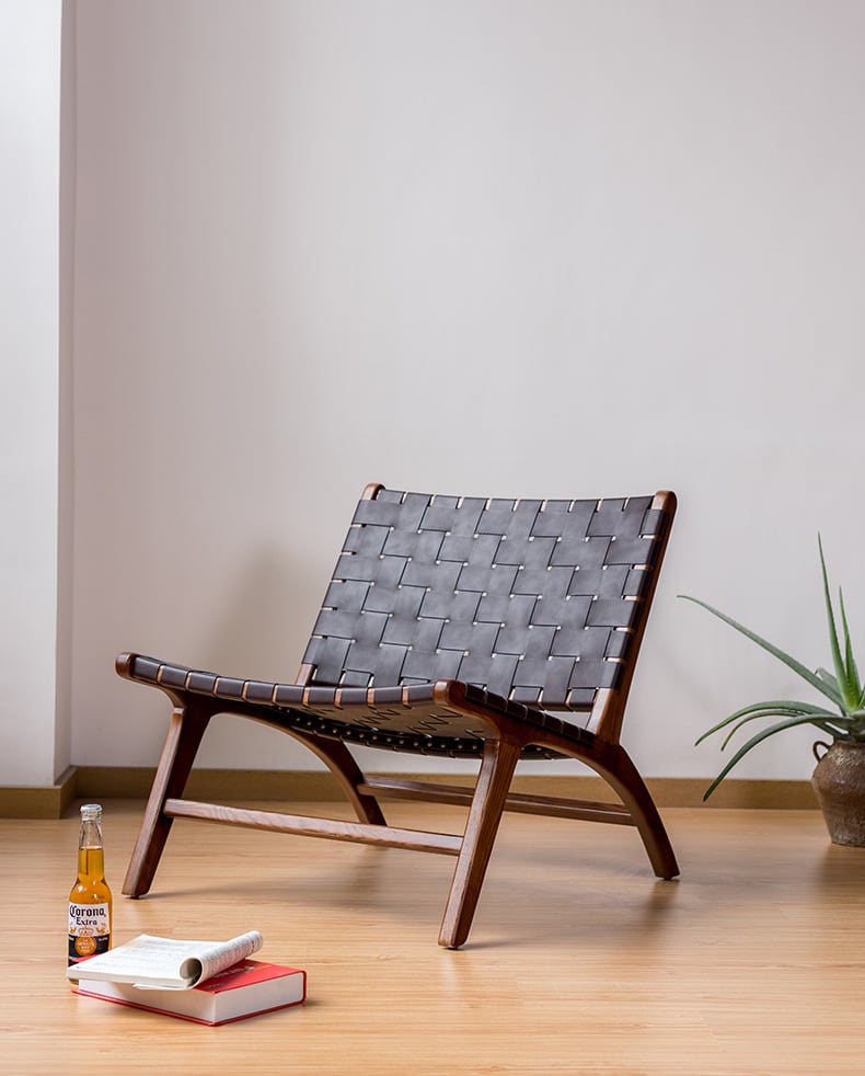 Tomomi- Solid Ash Wood & Leather Armchair | Reading Chair