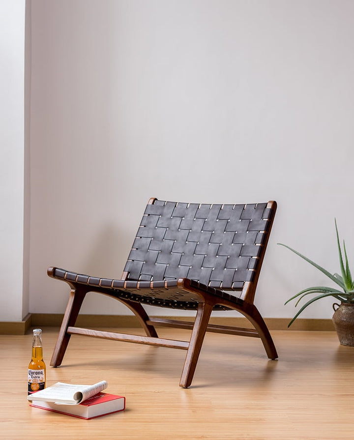 Tomomi- Solid Ash Wood & Leather Armchair | Reading Chair