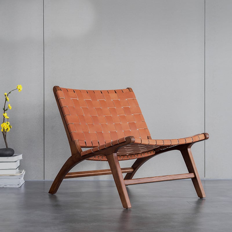 Tomomi- Solid Ash Wood & Leather Armchair | Reading Chair
