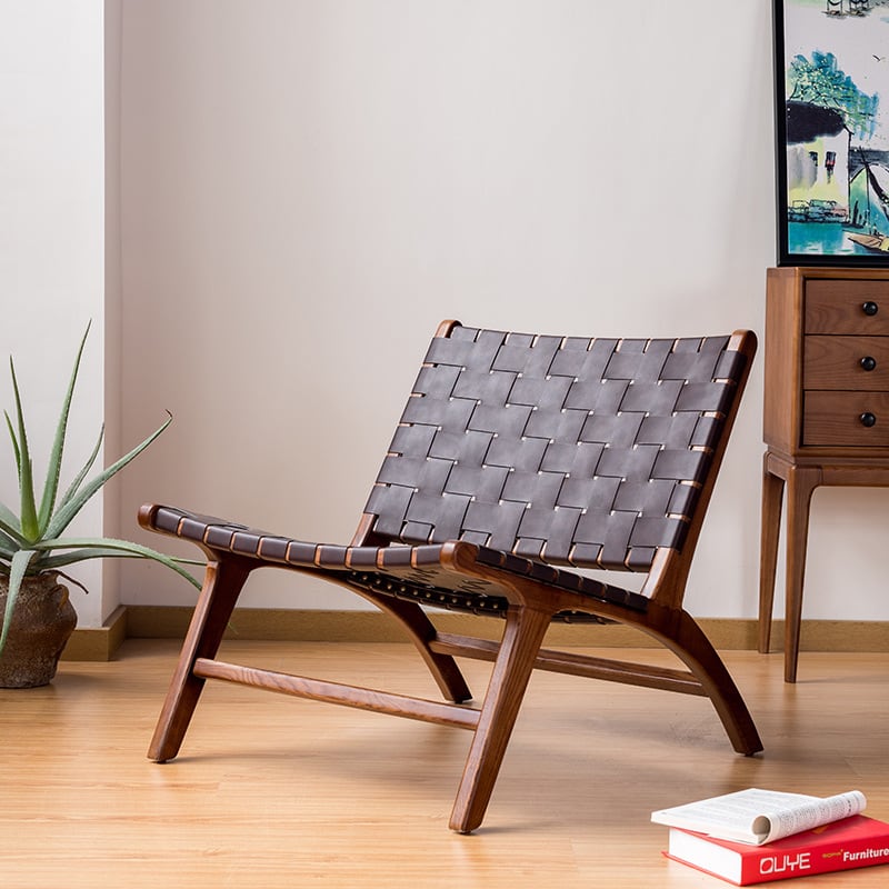 Tomomi- Solid Ash Wood & Leather Armchair | Reading Chair