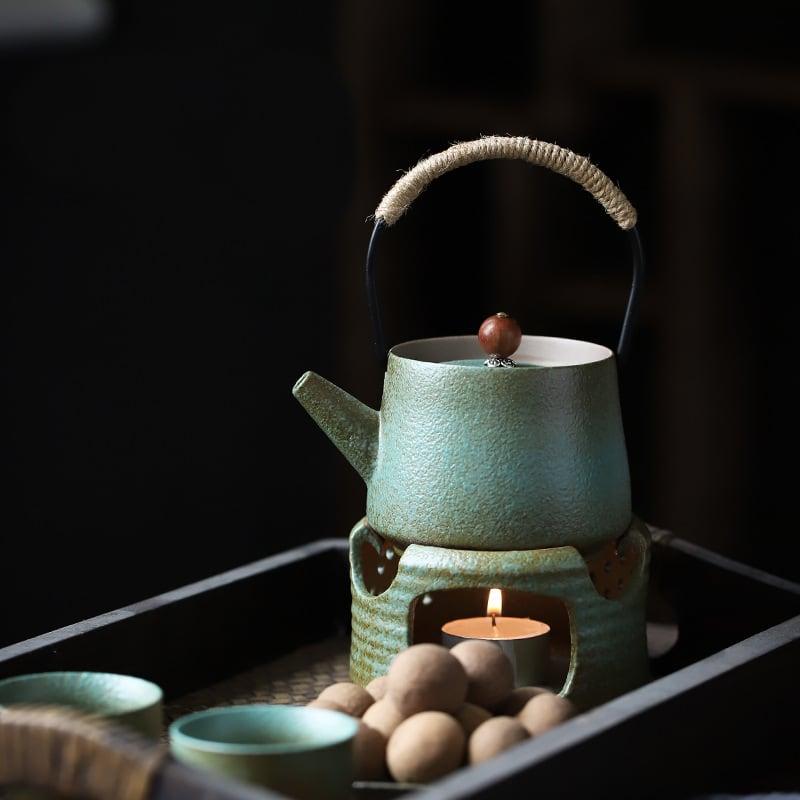 Tea Warmer Pottery Tea Set Japanese Style Retro Kettle Heating Candle Stand  Insulation Base Teapot Stand for home and cafe Kitchen Tea Warmer and Pot