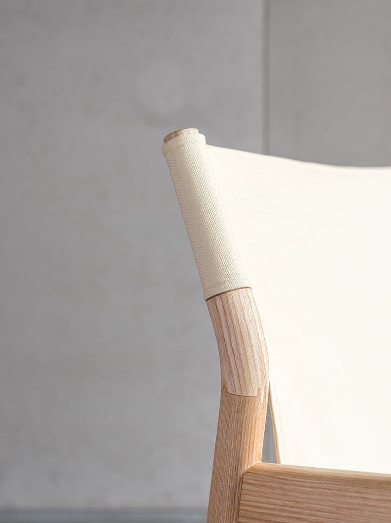 Kazue - Solid Ash Wood & Canvas Armchair | Reading Chair