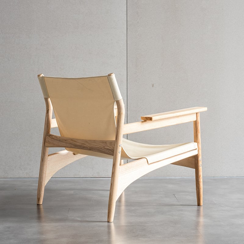 Kazue - Solid Ash Wood & Canvas Armchair | Reading Chair