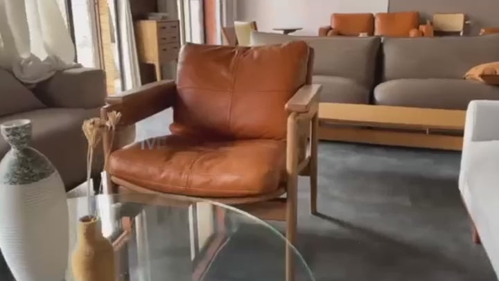 Azami - Solid Ash Wood & Genuine Leather Armchair | Reading Chair