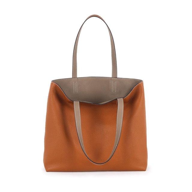 Double-sided Full Grain Cow Leather Large Capacity Tote Bag - mokupark.com