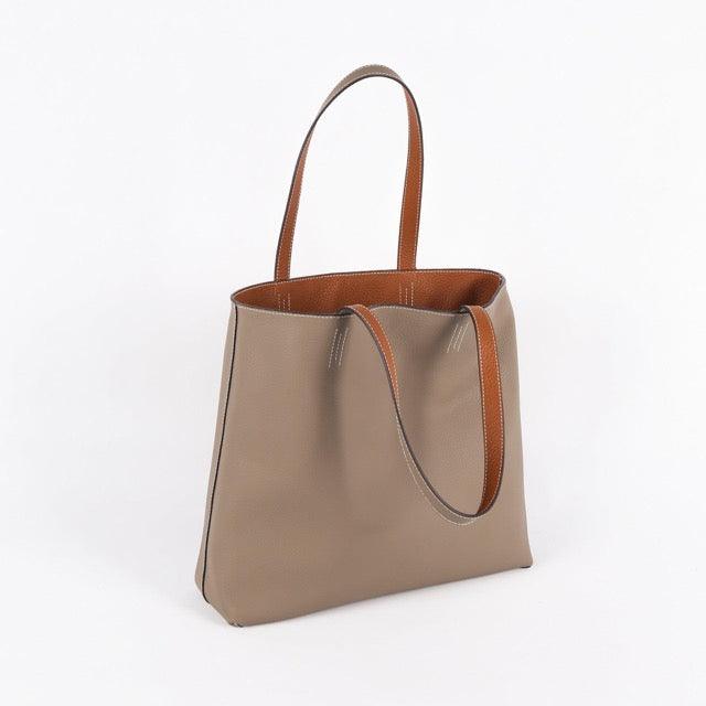Double-sided Full Grain Cow Leather Large Capacity Tote Bag - mokupark.com