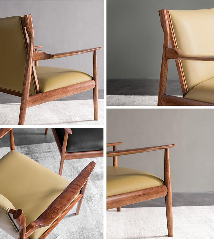 Douk - Solid Ash Wood & Leather Armchair | Reading Chair - mokupark.com