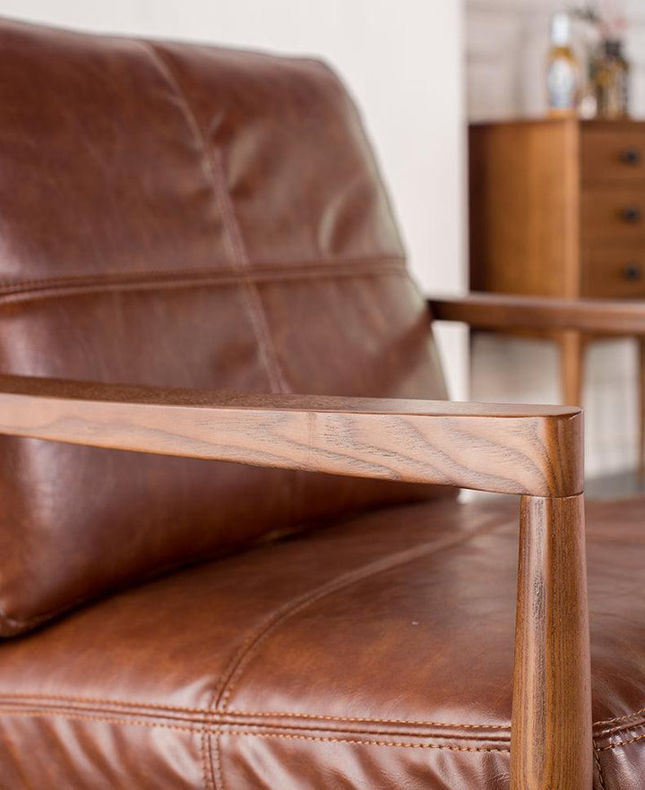 Hiroko - Solid Ash Wood & Leather Armchair | Reading Chair - mokupark.com