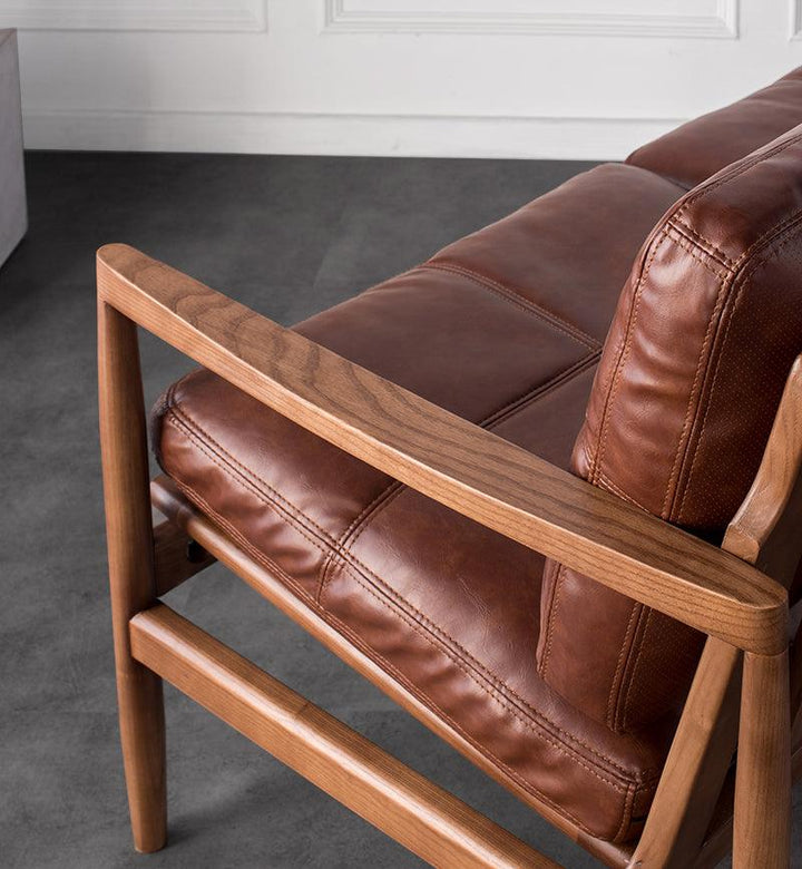 Hiroko - Solid Ash Wood & Leather Armchair | Reading Chair - mokupark.com