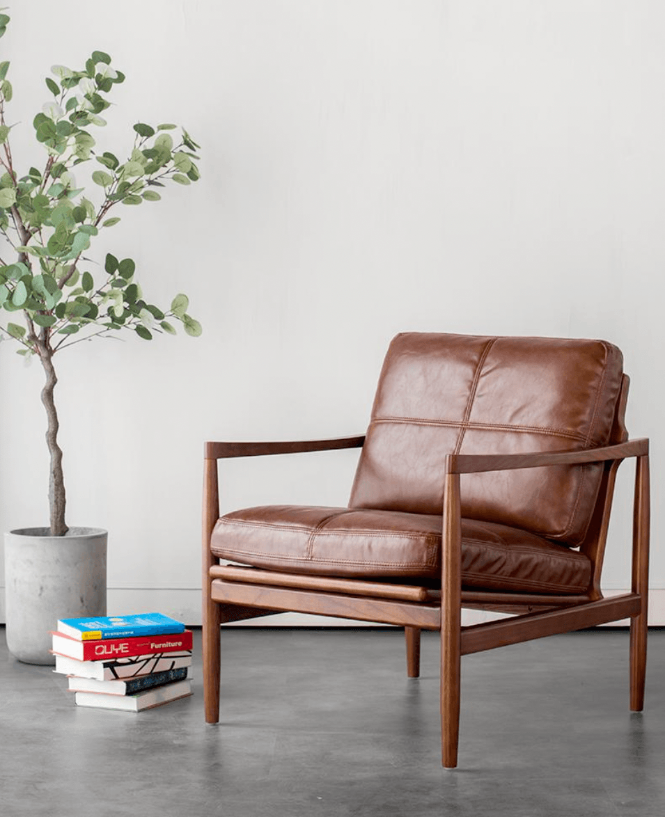 Hiroko - Solid Ash Wood & Leather Armchair | Reading Chair - mokupark.com