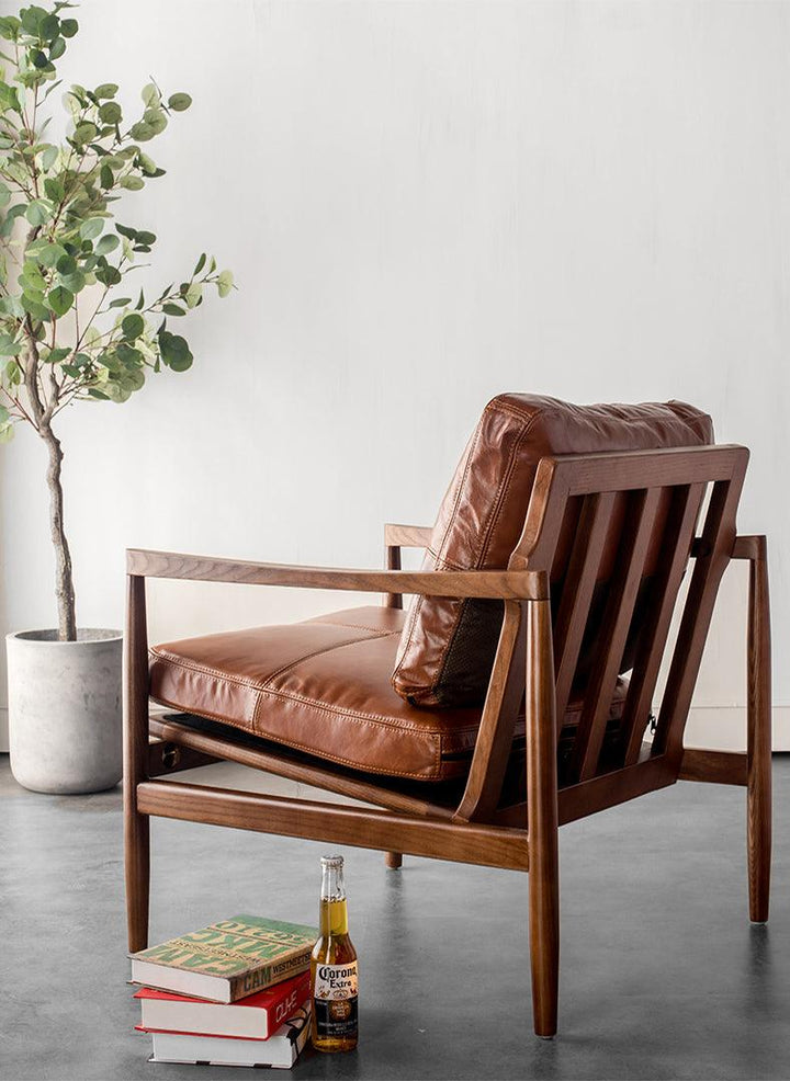 Hiroko - Solid Ash Wood & Leather Armchair | Reading Chair - mokupark.com