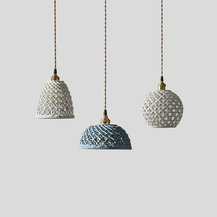 Japanese Style Ceramic Hollow Pendant Lamp - Blue Ball - mokupark.com