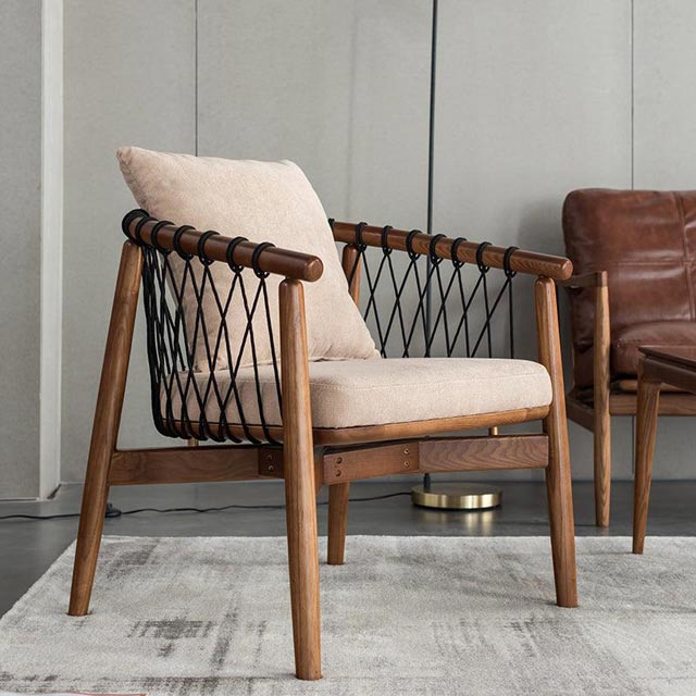 Rikuto - Solid Ash Wood & Cotton Armchair | Reading Chair - mokupark.com