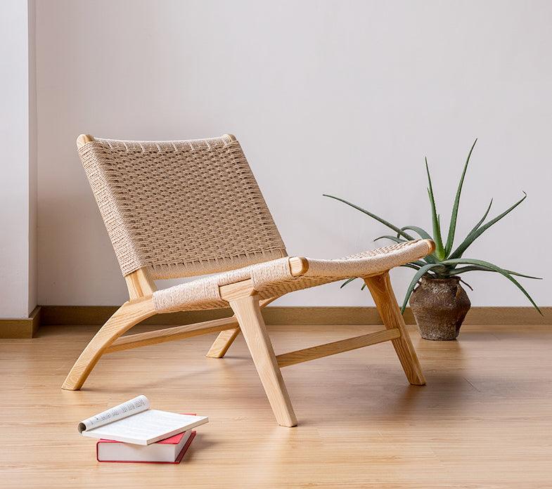 Tomomi- Solid Ash Wood & Kraft Paper Rope Armchair | Reading Chair - Moku Park