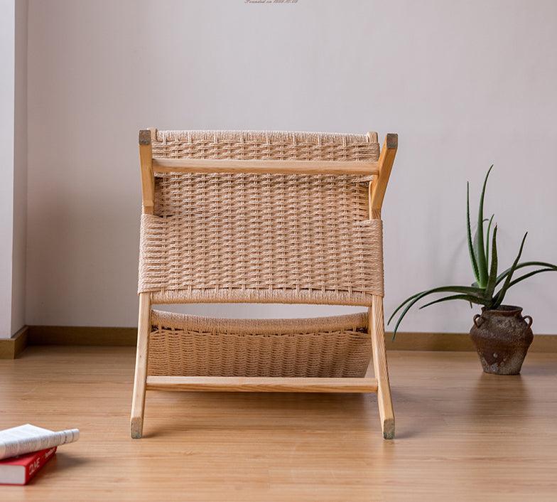 Tomomi- Solid Ash Wood & Kraft Paper Rope Armchair | Reading Chair - Moku Park