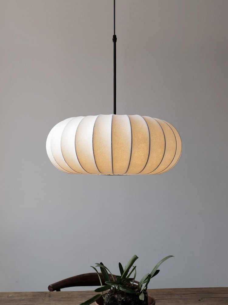 AKARI STYLE | Pumpkin Silk Pendant Light - Dense Weave Version