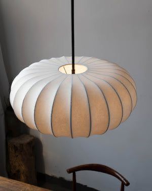 AKARI STYLE | Pumpkin Silk Pendant Light - Dense Weave Version