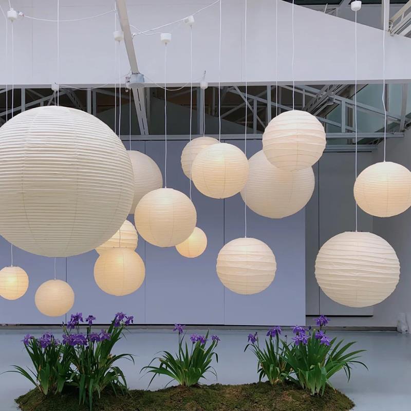 AKARI STYLE | AO Orb Paper Pendant Light - White / D=30cm / Hardwired  Version | Black cord length 16ft (5m) | 3 fixed wire clips