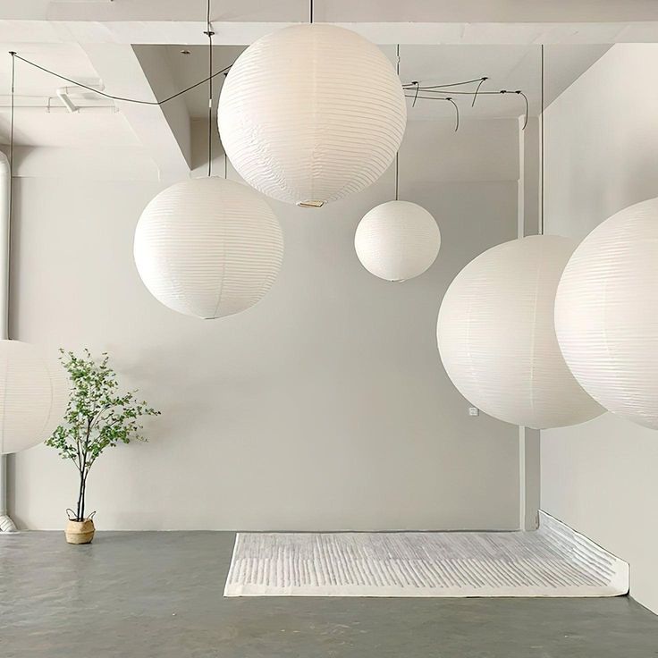 AKARI STYLE | AO Orb Paper Pendant Light - White / D=30cm / Hardwired  Version | Black cord length 16ft (5m) | 3 fixed wire clips