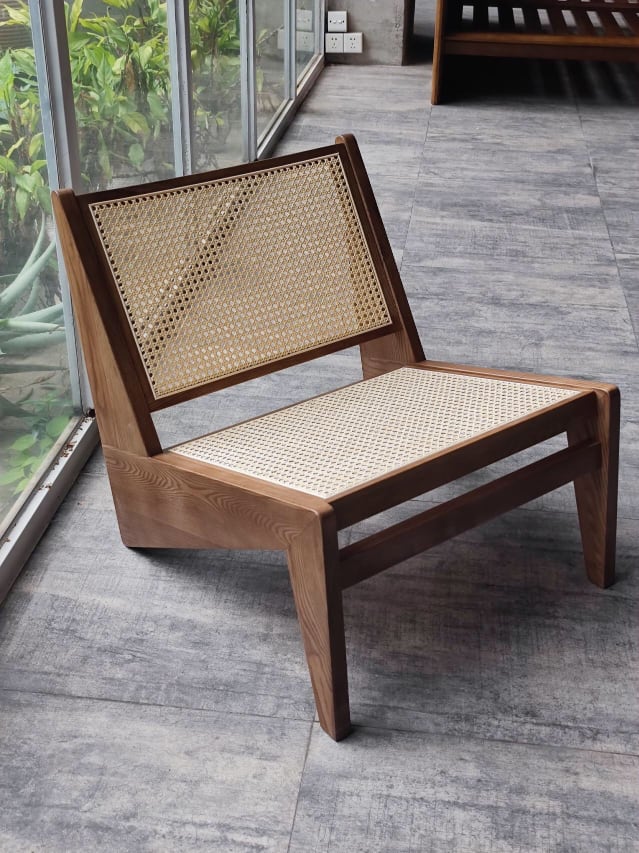 Akai Rika - Cherry Wooden & Rattan Lounge Chair | PIERRE JEANNERET
