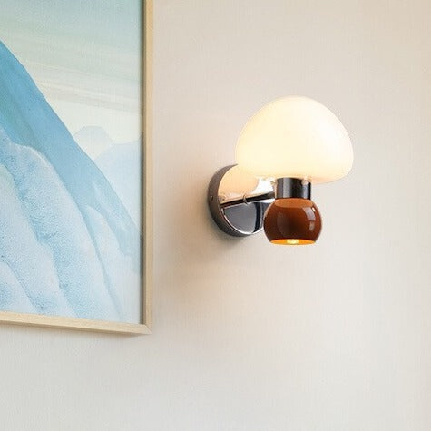 Ezaki Cream Glass Mushroom Sconce / Wall Lamp