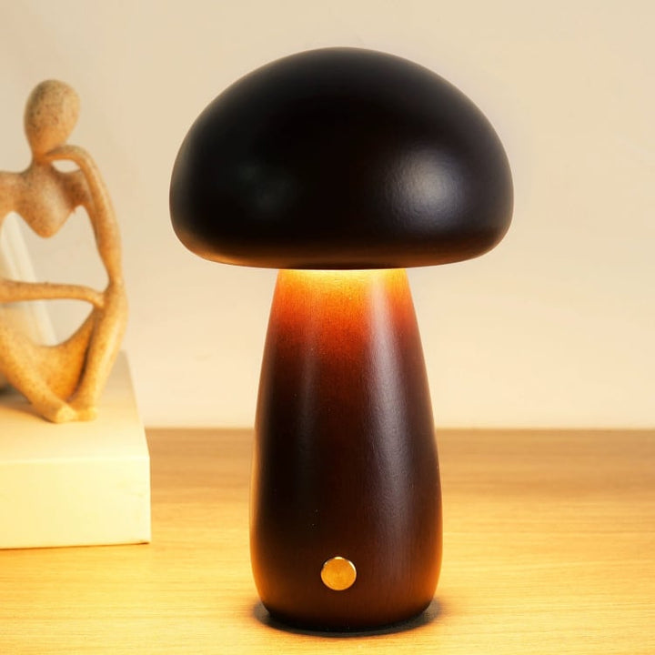 Solid Wood Mushroom Table Lamp - USB Rechargeable LED Cordless Table Lamp