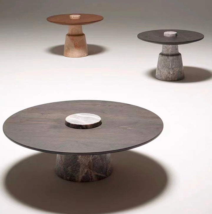 PABLO - Side Table - Smoke Gray & Black | Natural Marble +wood