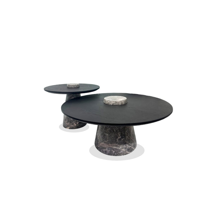 PABLO - Side Table - Smoke Gray & Black | Natural Marble +wood