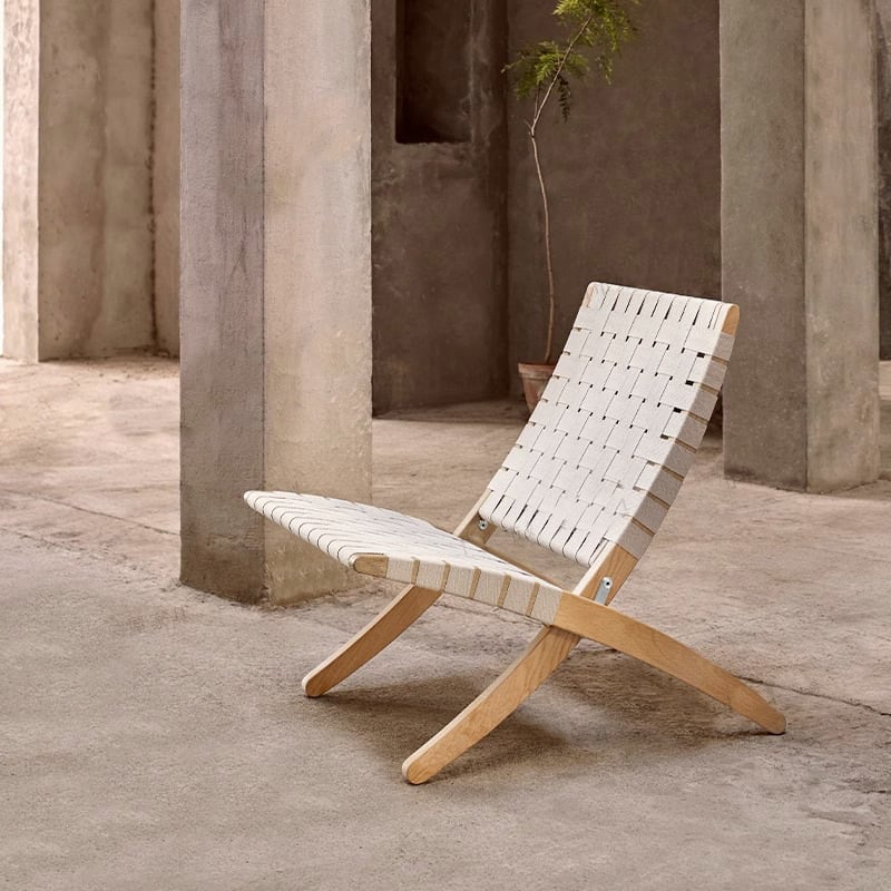 Tomomi-CW Folding Lounge Chair - Solid Wood & Canvas Woven