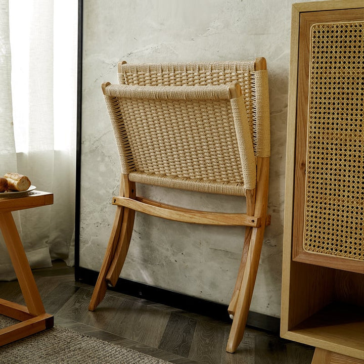 Tomomi-KPR Folding Lounge Chair - Solid Wood & Kraft Paper Rope