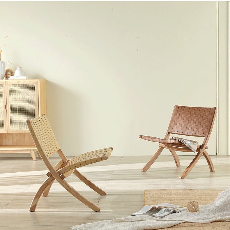 Tomomi-ML Folding Lounge Chair - Solid Wood & Microfiber Leather