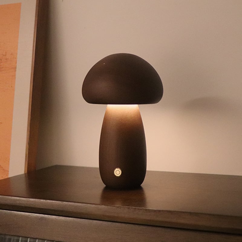 Solid Wood Mushroom Table Lamp - USB Rechargeable LED Cordless Table Lamp