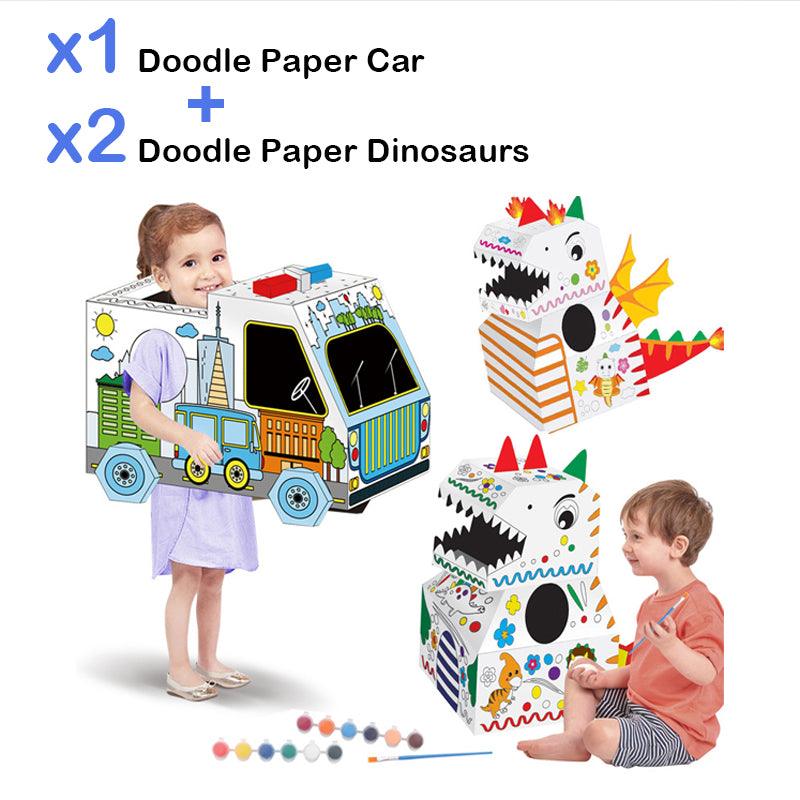 1 Doodle Paper Car + 2 Doodle Paper Dinosaurs - mokupark.com