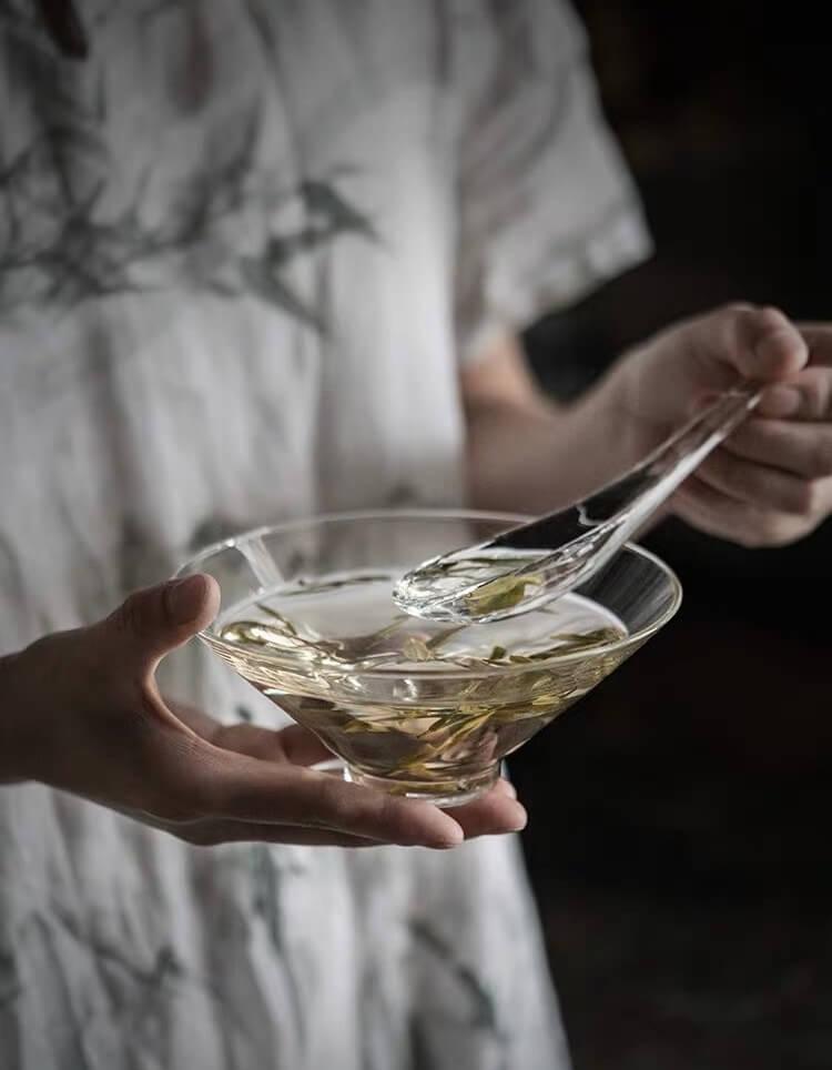 Japanese High Temperature Resistant Simple Glass Tea Bowl & Spoon Set ｜ Chawan Set - mokupark.com