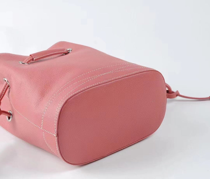 Pink Semi - Korean Handmade Mini Bucket Bag | Crossbody Bag in Leather
