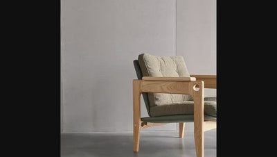 Azami - Solid Ash Wood & Fabric Armchair ｜ Reading Chair
