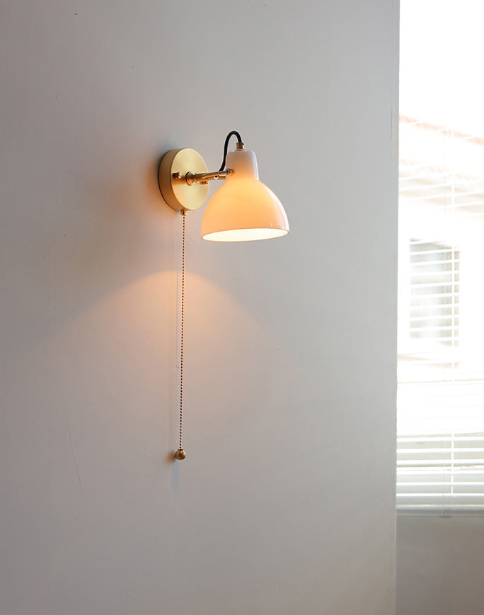 Cream Glass Rotating Surface Mount Sconce - Hardwired Version with a Pull-chain Switch