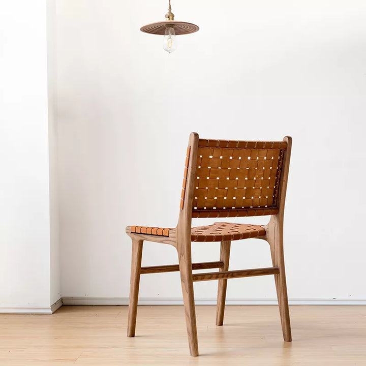 Juan - Solid Ash Wood & Leather Dining Chair - mokupark.com