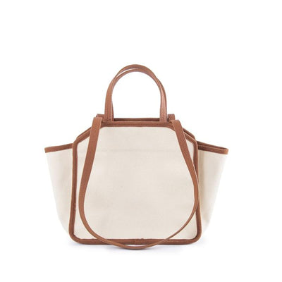 Brown & White Canvas Square Large Capacity Tote Bag | Handbag | Crossbody Bag - mokupark.com