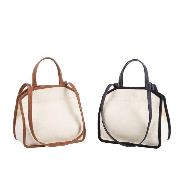 Black & White Canvas Square Large Capacity Tote Bag | Handbag | Crossbody Bag - mokupark.com