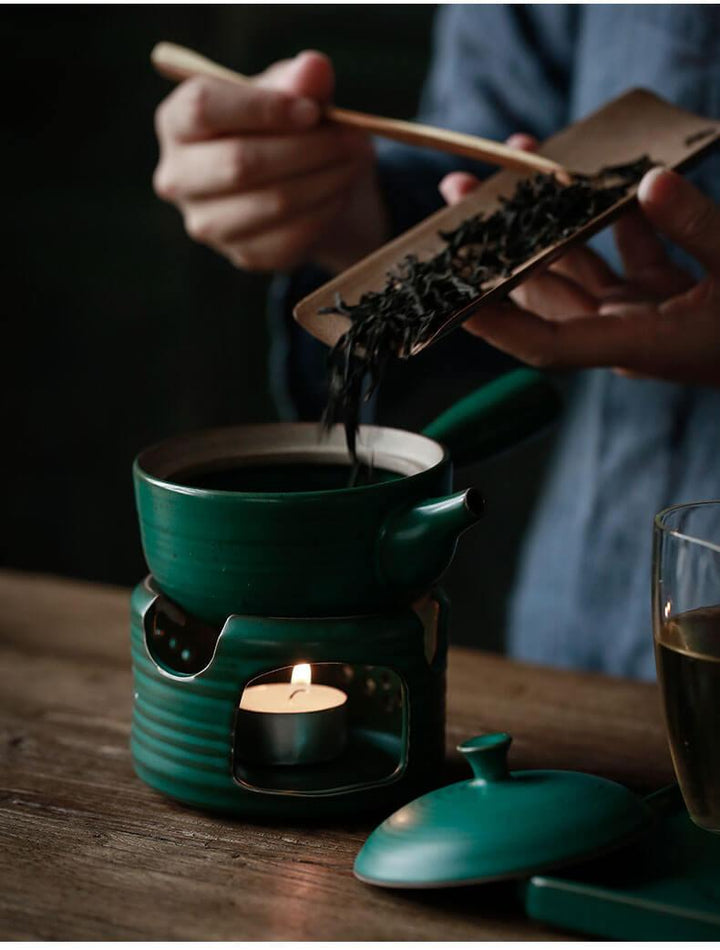 Japanese-style Side Grip Ceramic Glaze Teapot Candle Warmer Set - mokupark.com