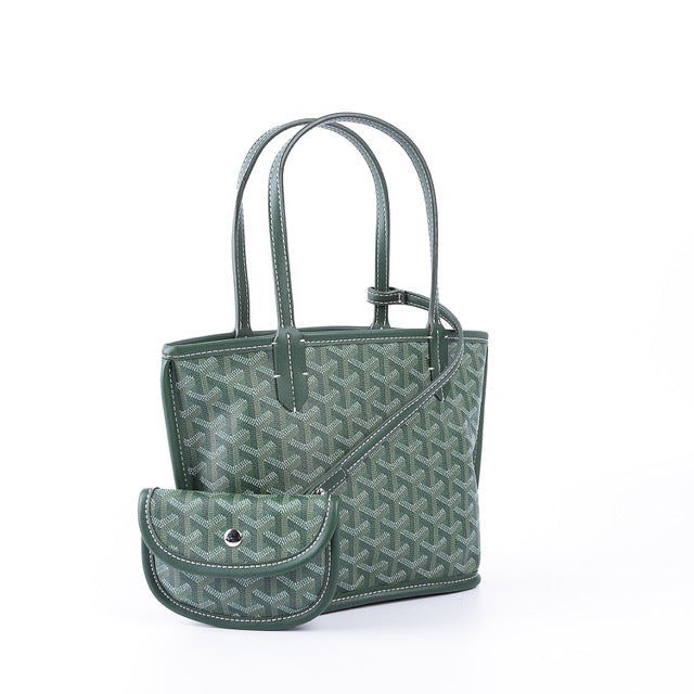 goyard saint louis small tote bag green canvas green leather, with