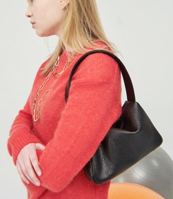Simple Top Grain Cow Leather Underarm Mini Shoulder Bag | Hobo Bag