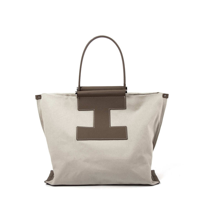 INA - Variety Tote Bag in Leather & Canvas _ Khaki