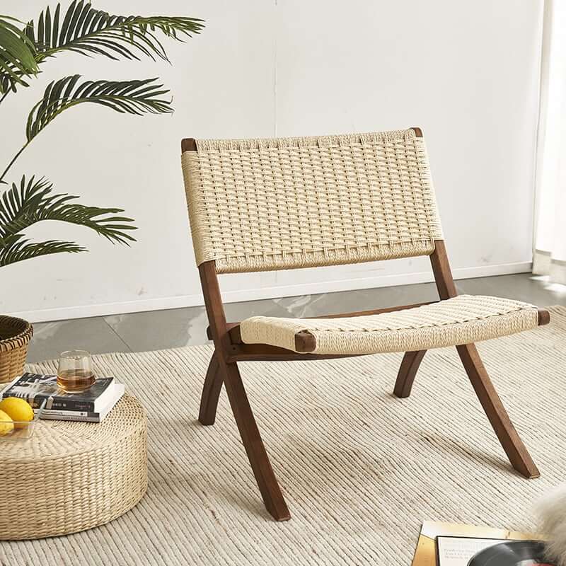 Tomomi-KPR Folding Lounge Chair - Solid Wood & Kraft Paper Rope